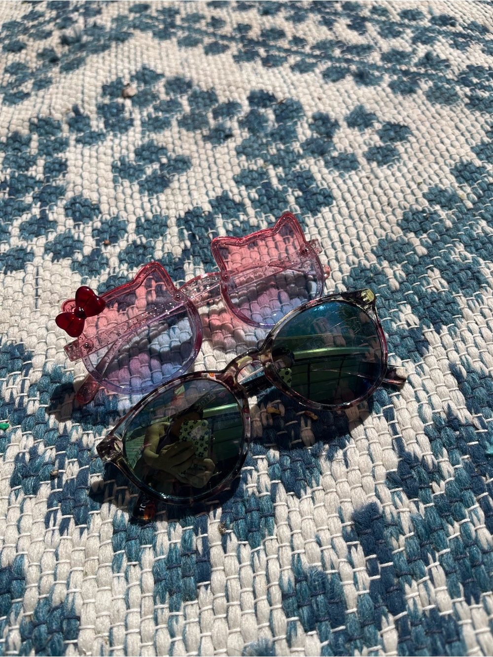 Pink Cat-Shaped Kids Sunglasses with Red Bow & Tortoiseshell Sunglasses Set